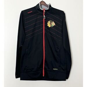 Reebok‎ Chicago Blackhawks Track Jacket Men's Medium Black Logo Center Ice NHL